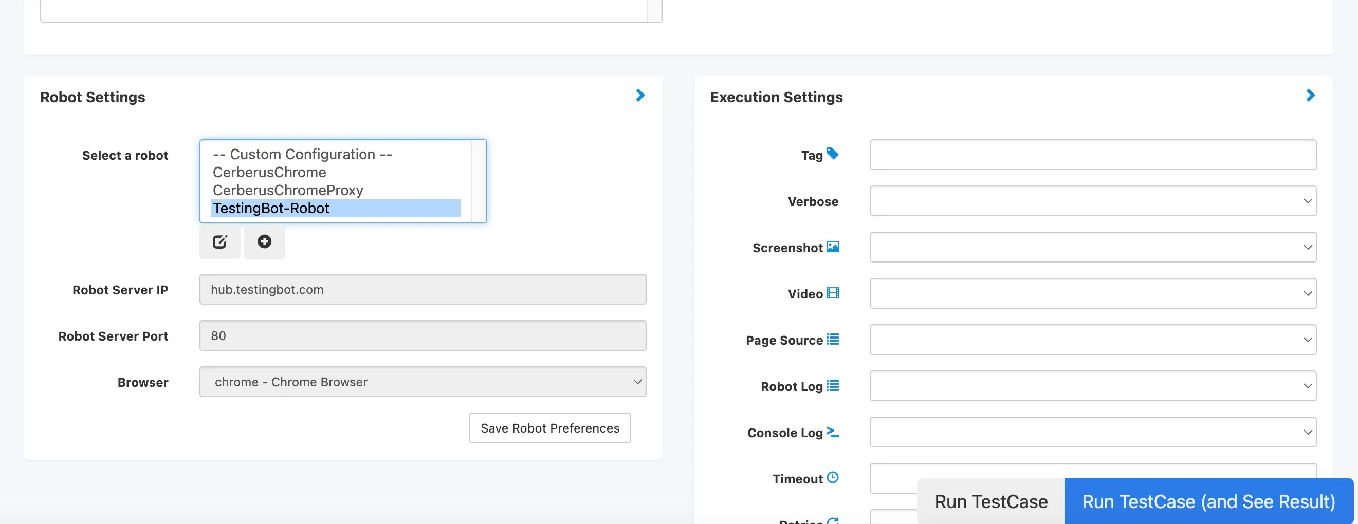 Cerberus Robot Settings