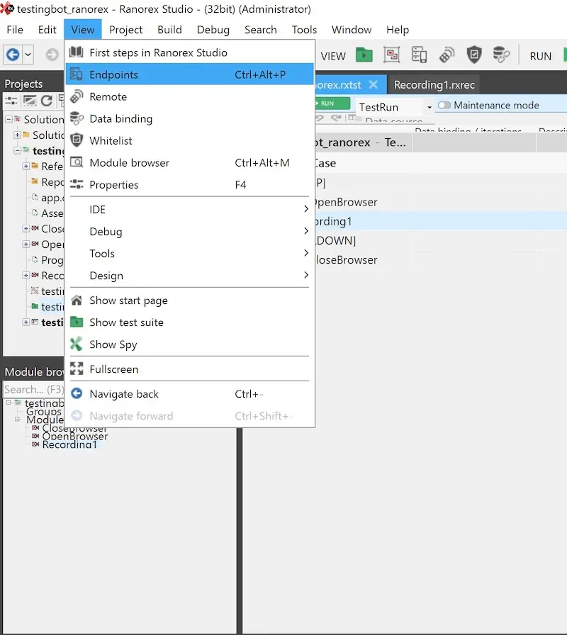Ranorex TestingBot Endpoint