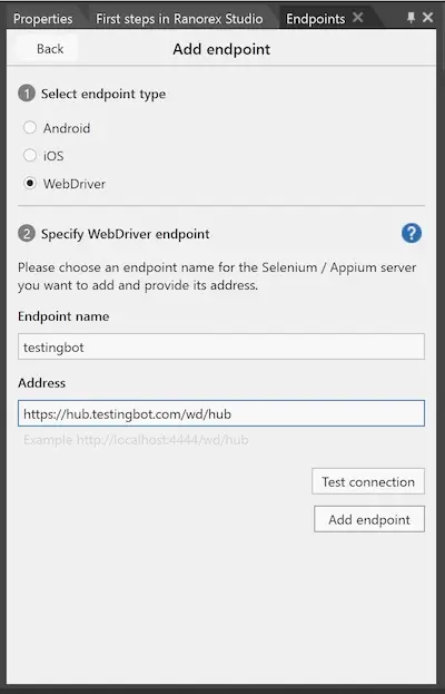 Ranorex TestingBot Endpoint