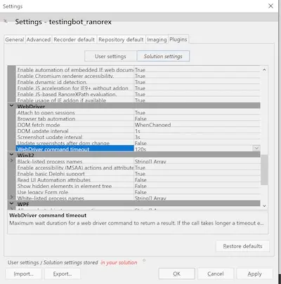 Ranorex WebDriver Settings